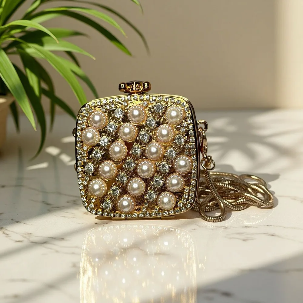 Gold Silver Evening Bag Rhinestone Decoration Metal Chain Metal Chain Bag Photo Props Mini Size Hard Box Bag Evening Party