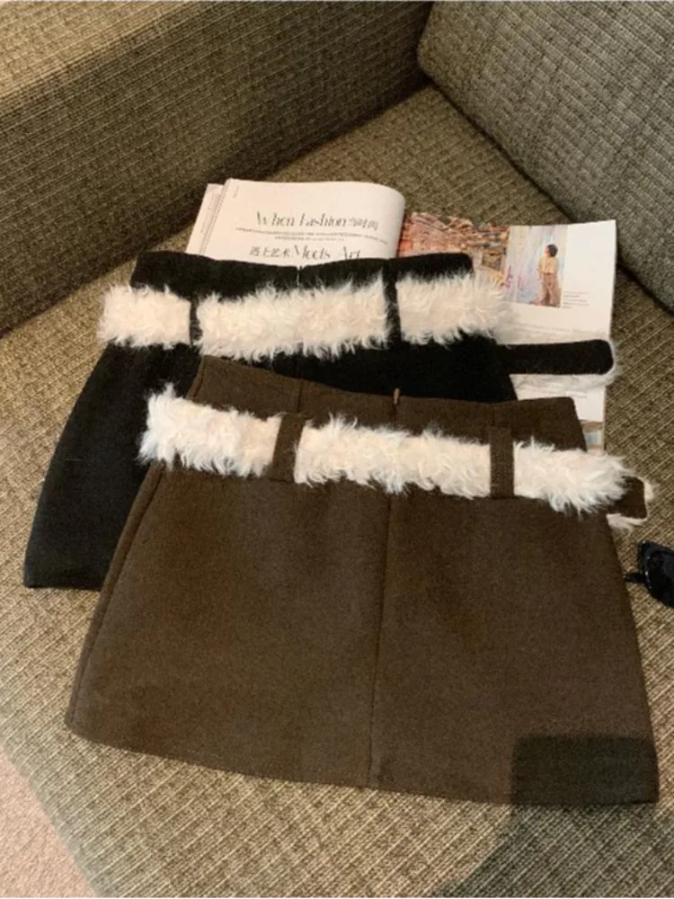 Ay Wollen Plu Hoge Taille A-lijn Rok Dames Herfst Winter Faion Pendelen Sle Katoenmix Thi Ort Rok