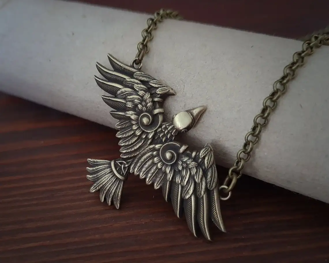 Viking Celtic Raven Bird Crow Huginn Muninn Morrigan Pendant Necklace Amulet Talisman Jewelry