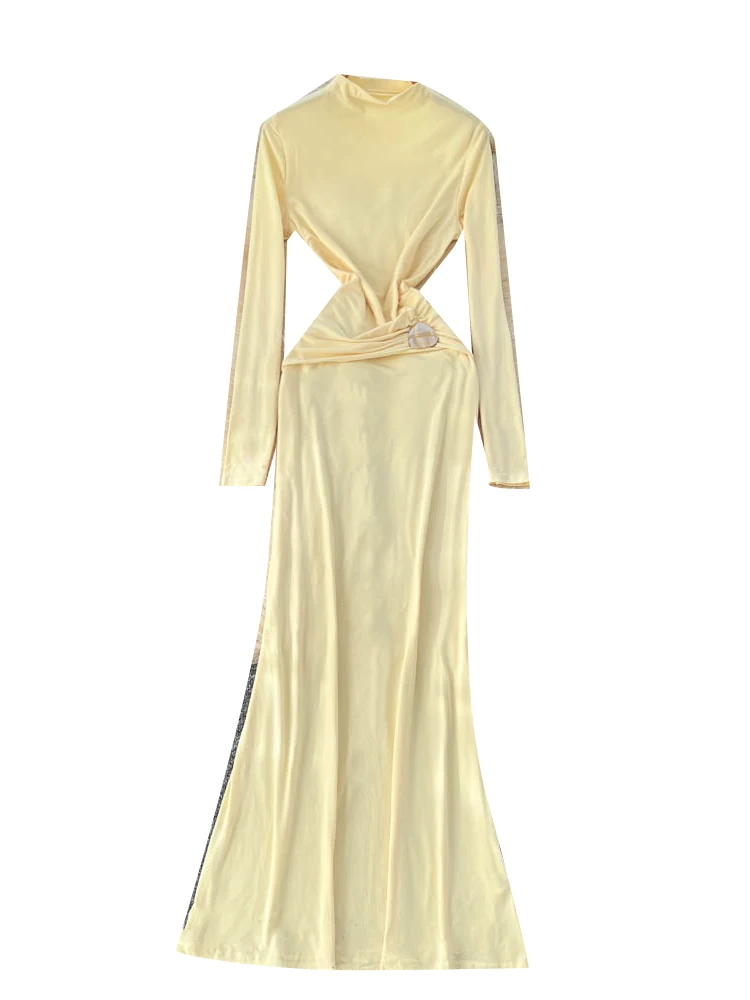 กระโปรงทรงเอผู้หญิง ผ้าโพลีเอสเตอร์ เอวสูง ทรงยาว สไตล์ลำลอง เหมาะสำหรับใส่ไปทำงาน