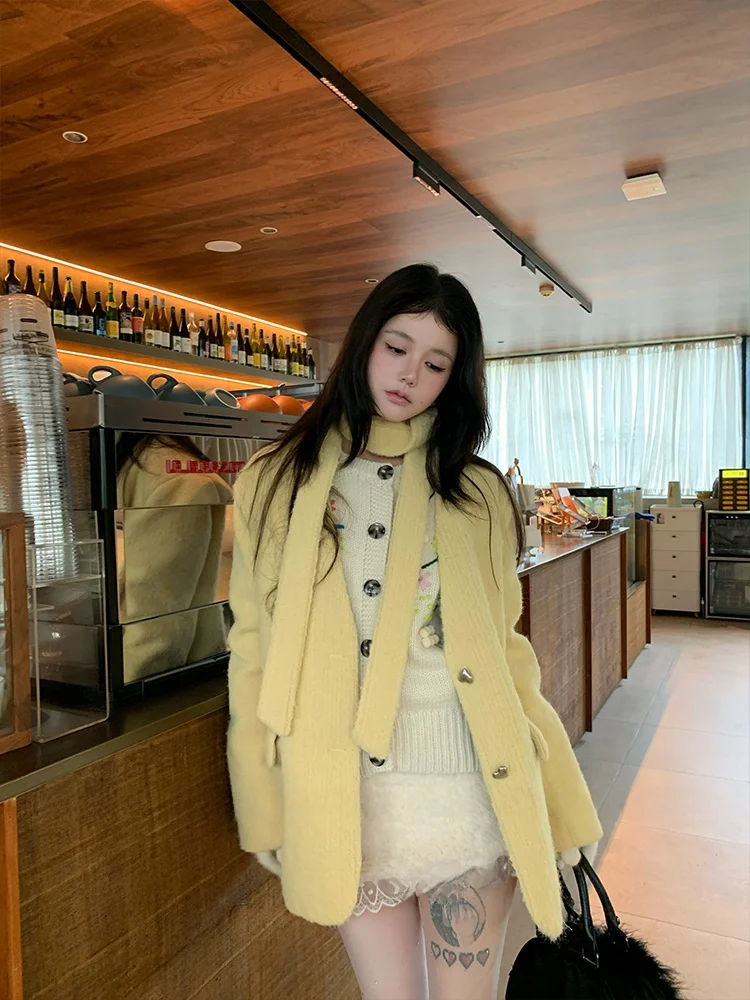 

Шерстяной шарф-плед ForLions из стеганого хлопка, зимний, средней длины, с ромбовидным узором, желто-молочный, для молодых женщин