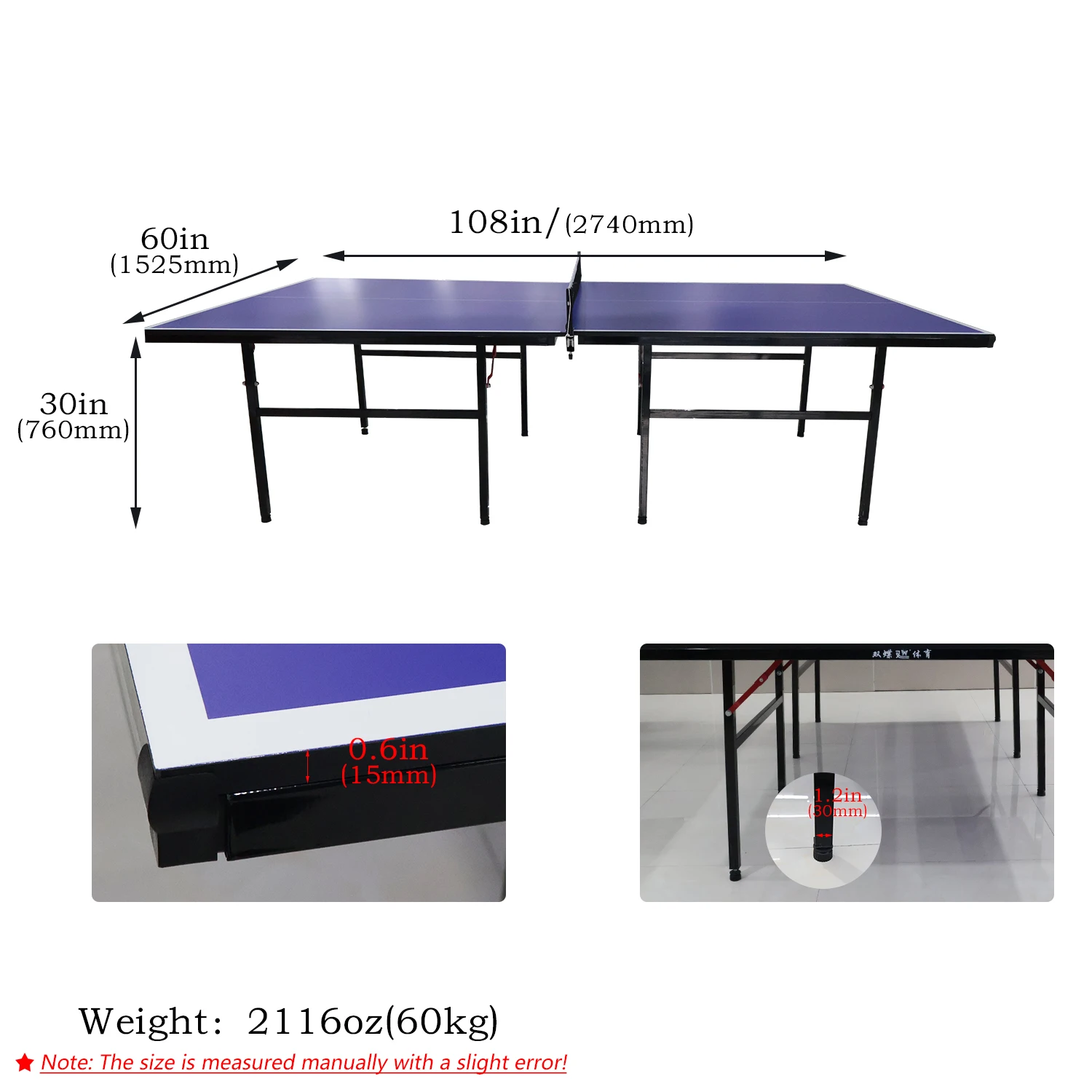 Factory Direct Supply Cheap 15mm Thickness Table Tennis Table Standard Size MDF Ping Pong Table With 30mm Diameter Steel Legprom