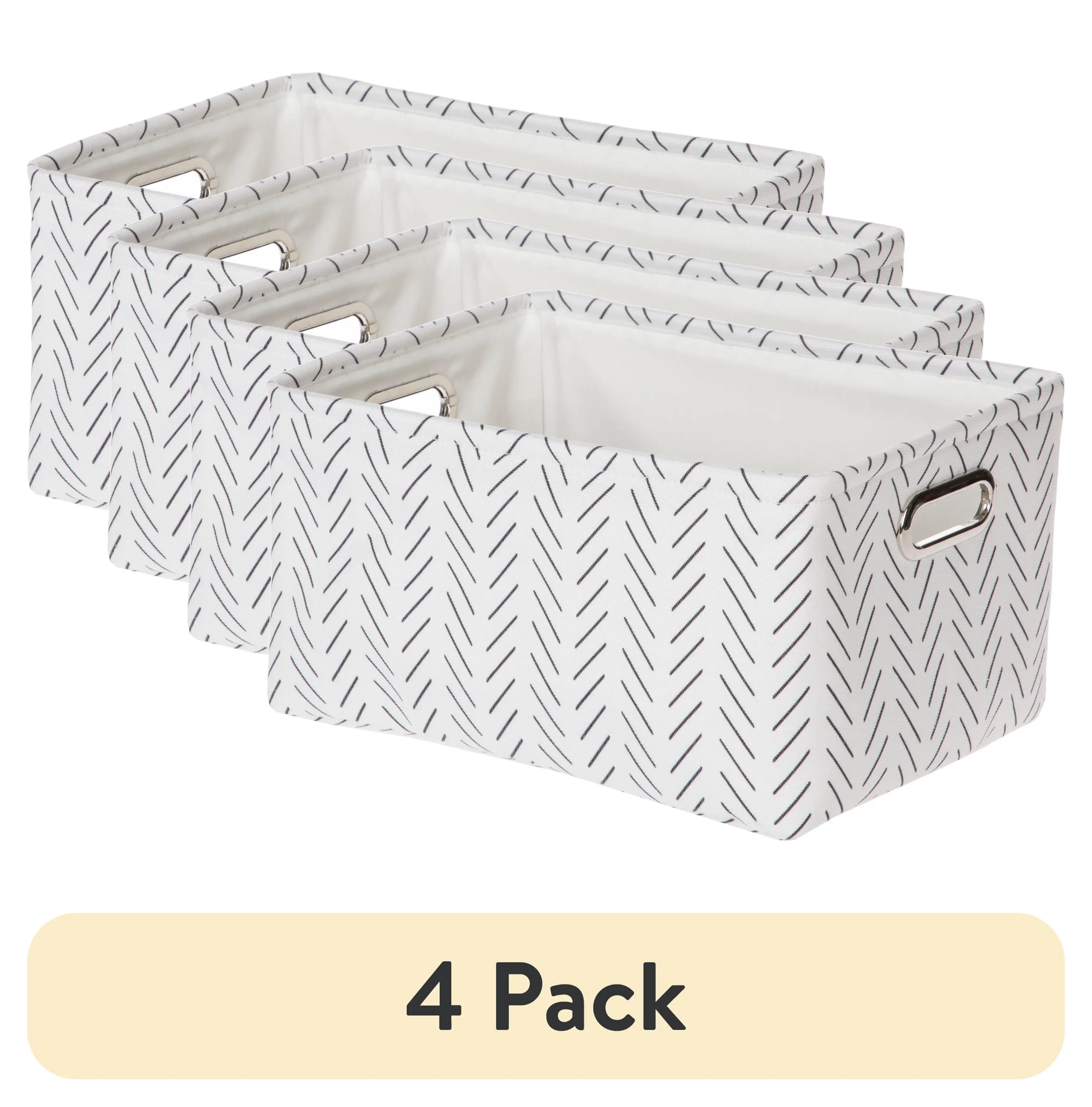 

(4 Pack) Black and White Lines Canvas Storage Basket with Handles