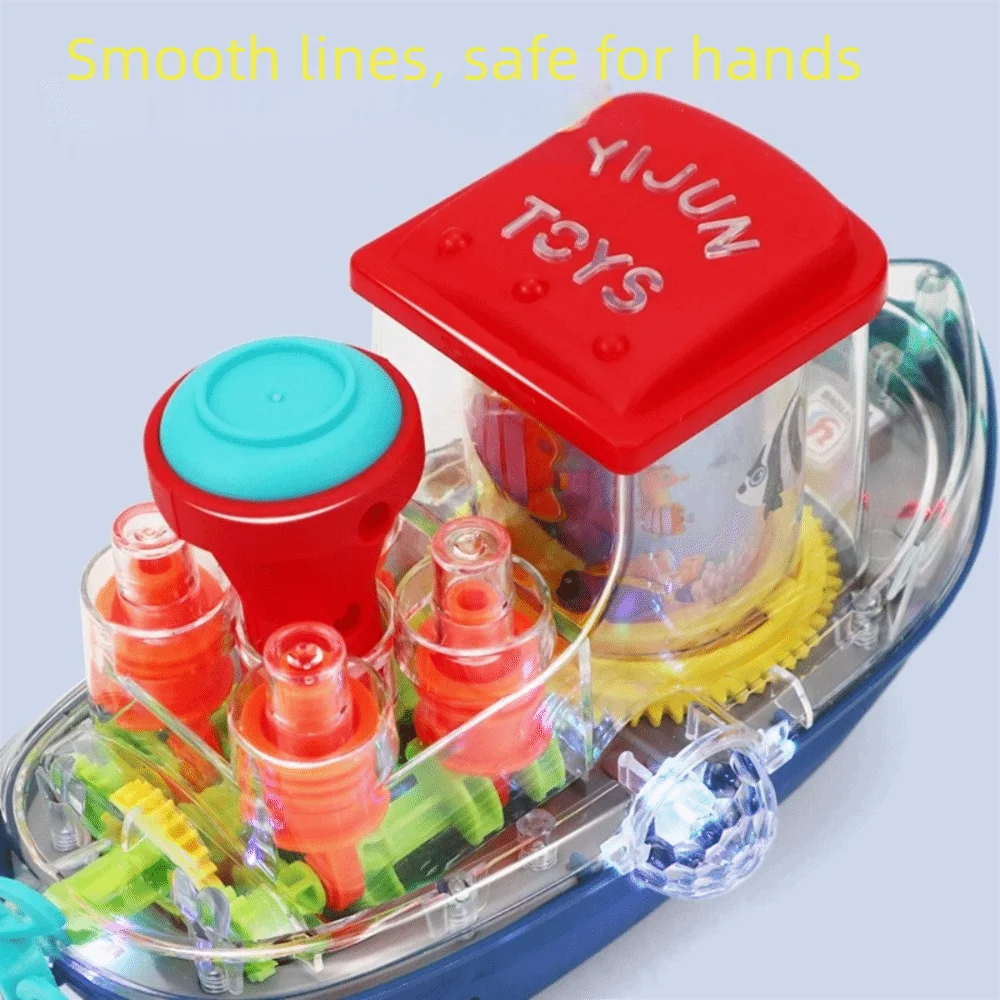 Travel Toys Plastic Transparent Gear Mechanical Car Sound Light Electric Moving Boat Musical Ship Gift
