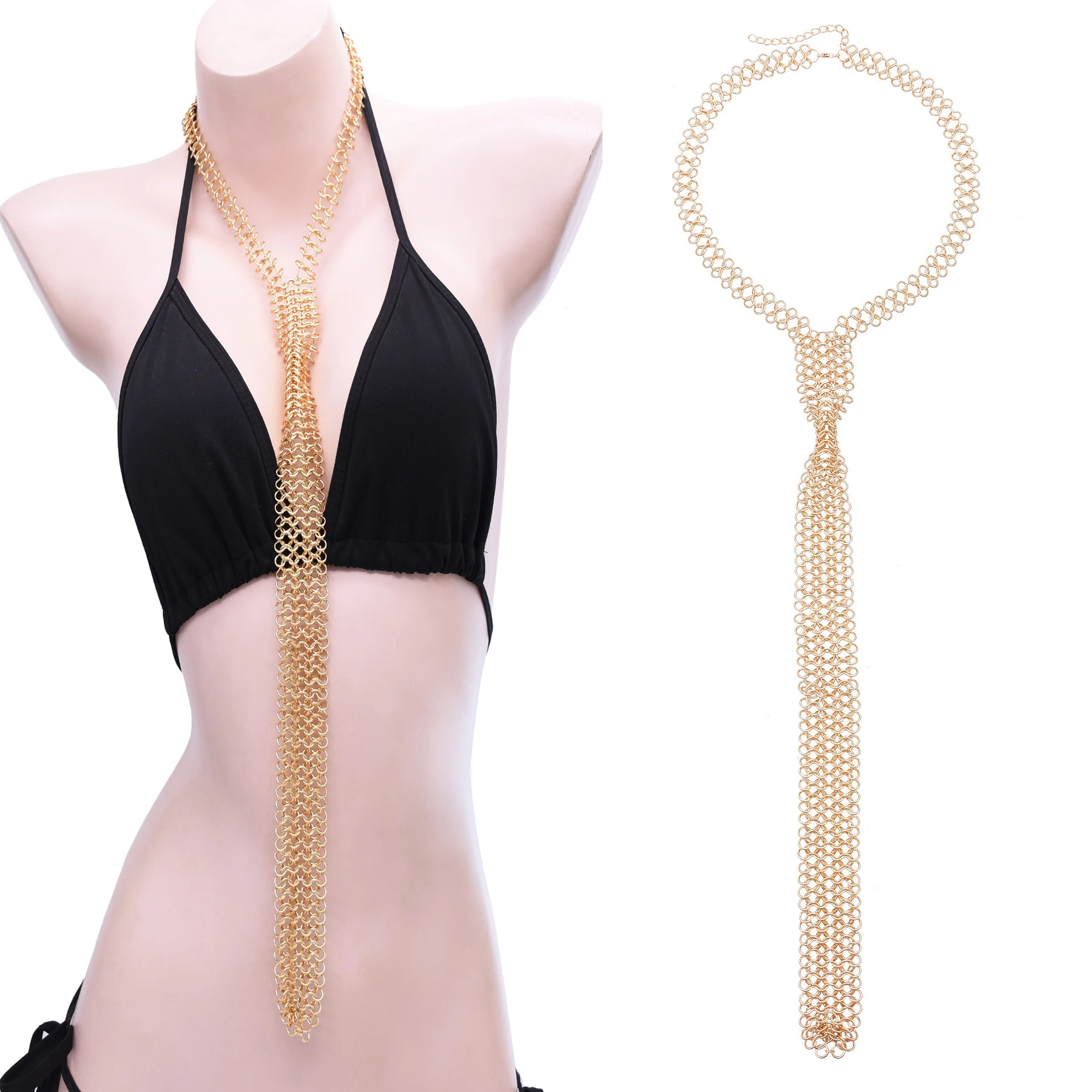 Golden Gun Black Alloy Whip Chains Tie Necklace for Women Men Trendy Personality Hip Hop Party Tie Necklaces Jewelry Accessroies