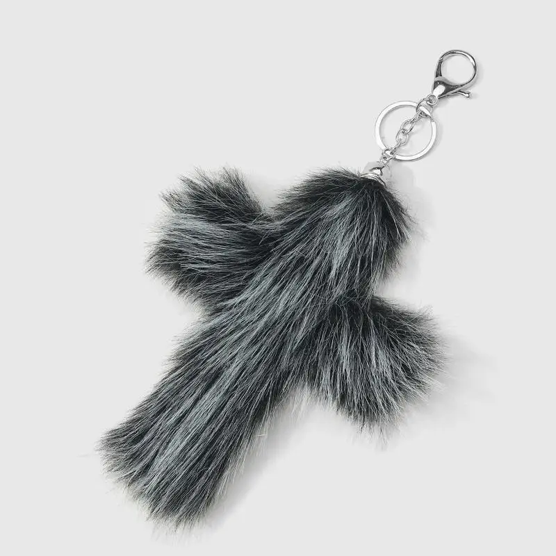 Ästhetischer Zebra-Leoparden-Print Kreuz-Schlüsselanhänger Punk Grunge Rock Charm Goth Schmuck Accessoires – Detail 7
