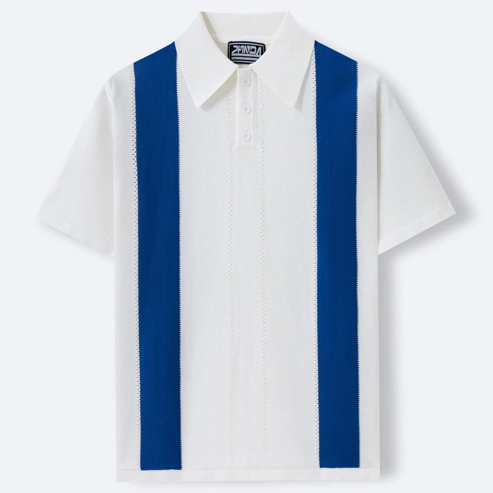 Men's Summer Short-sleeved Men's Knitted Sweater Wide Strip Contrasting Color Slim-fitting Business POLO Shirt