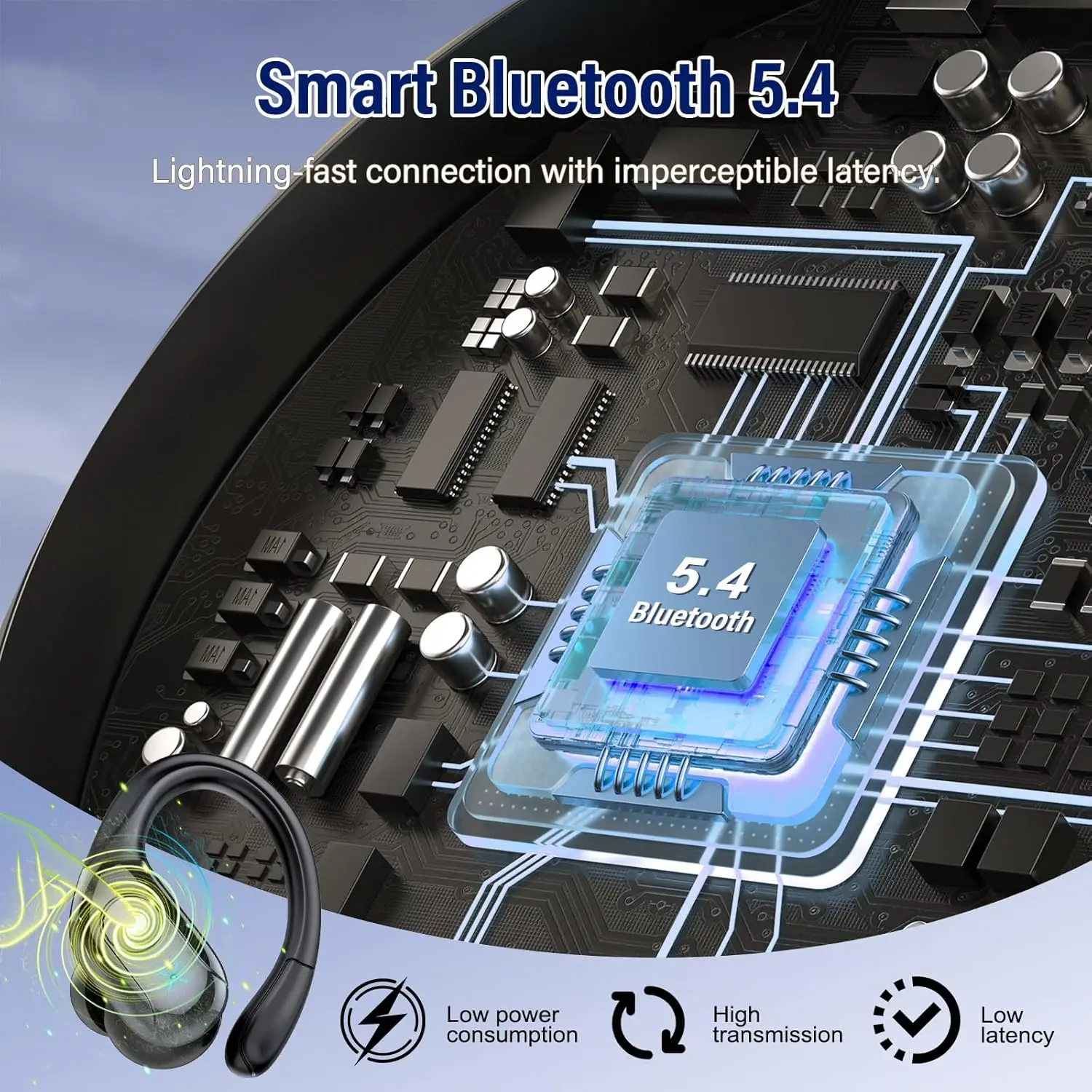 Auriculares inalámbricos Bluetooth 5,4 con reproducción de 75 horas, micrófono con cancelación de ruido, IPX7 impermeables, auriculares deportivos para correr/juegos