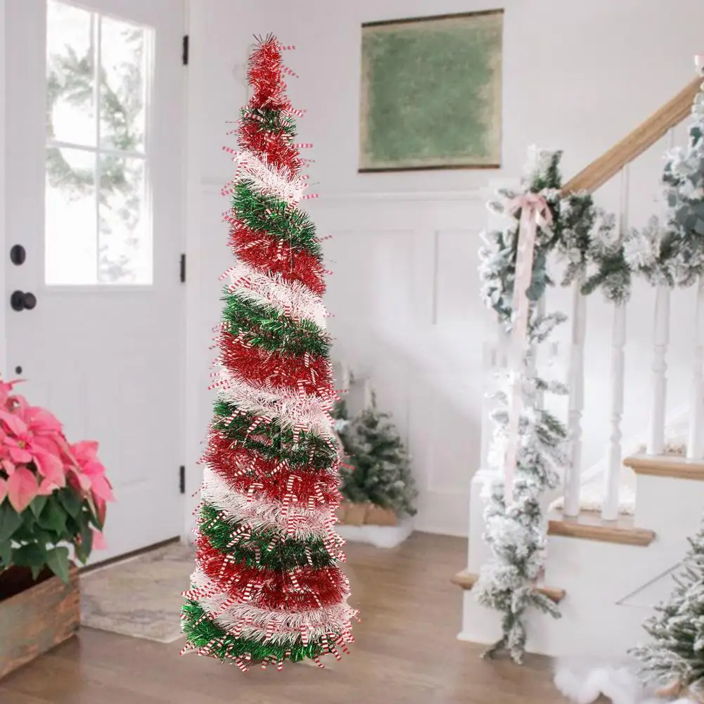 Front Porch Christmas Tree Sequin Pencil Christmas Tree for Small Spaces Collapsible Skinny Xmas Tree with Tinsel for Home