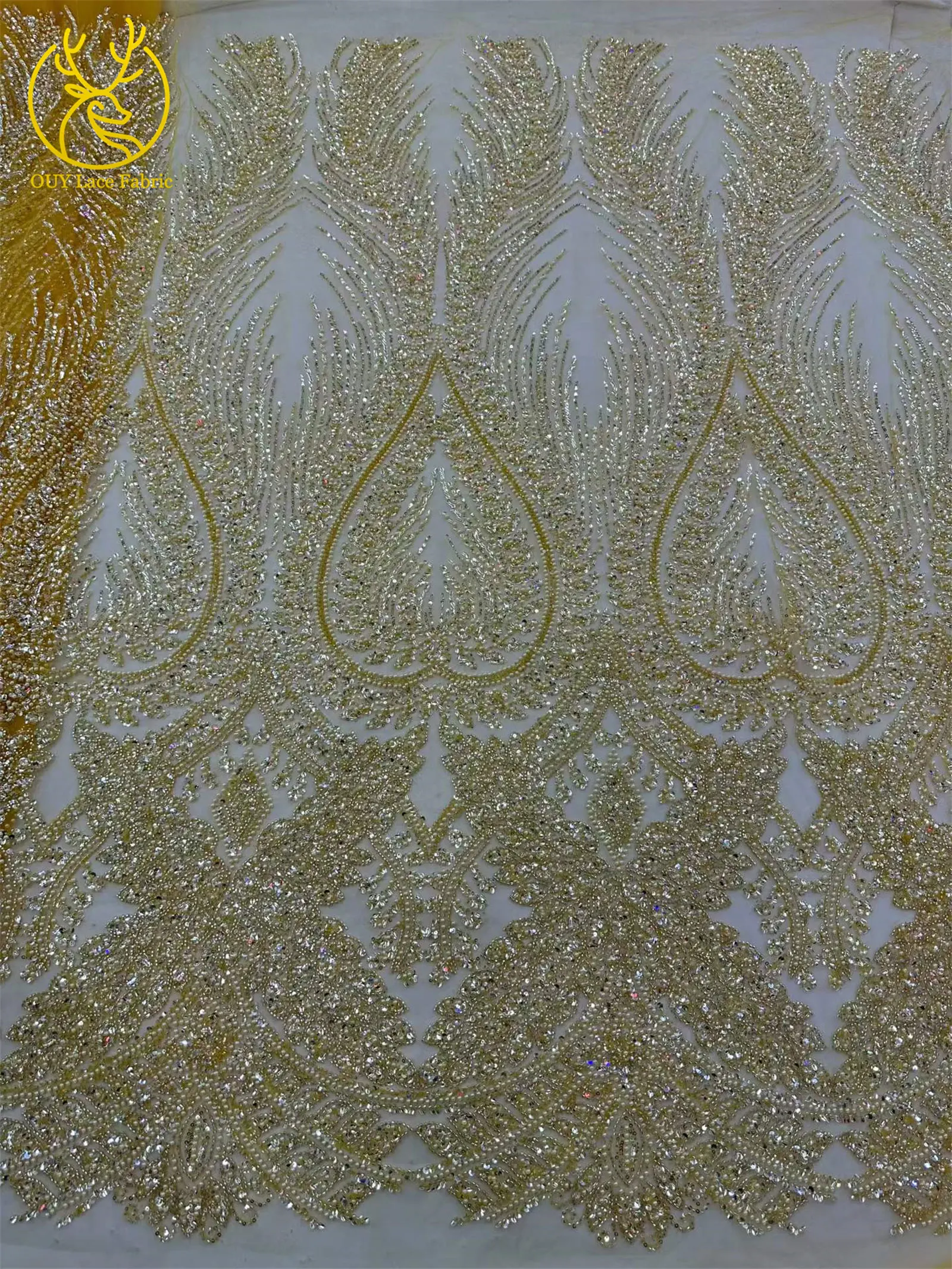 Afrikanischer Brautkleid-Spitzenstoff 2026, französische Pailletten-Spitze, 5 Yards, nigerianische Stickerei, Hochzeits-Mesh-Spitze für Partykleider und Näharbeiten – Detail 6