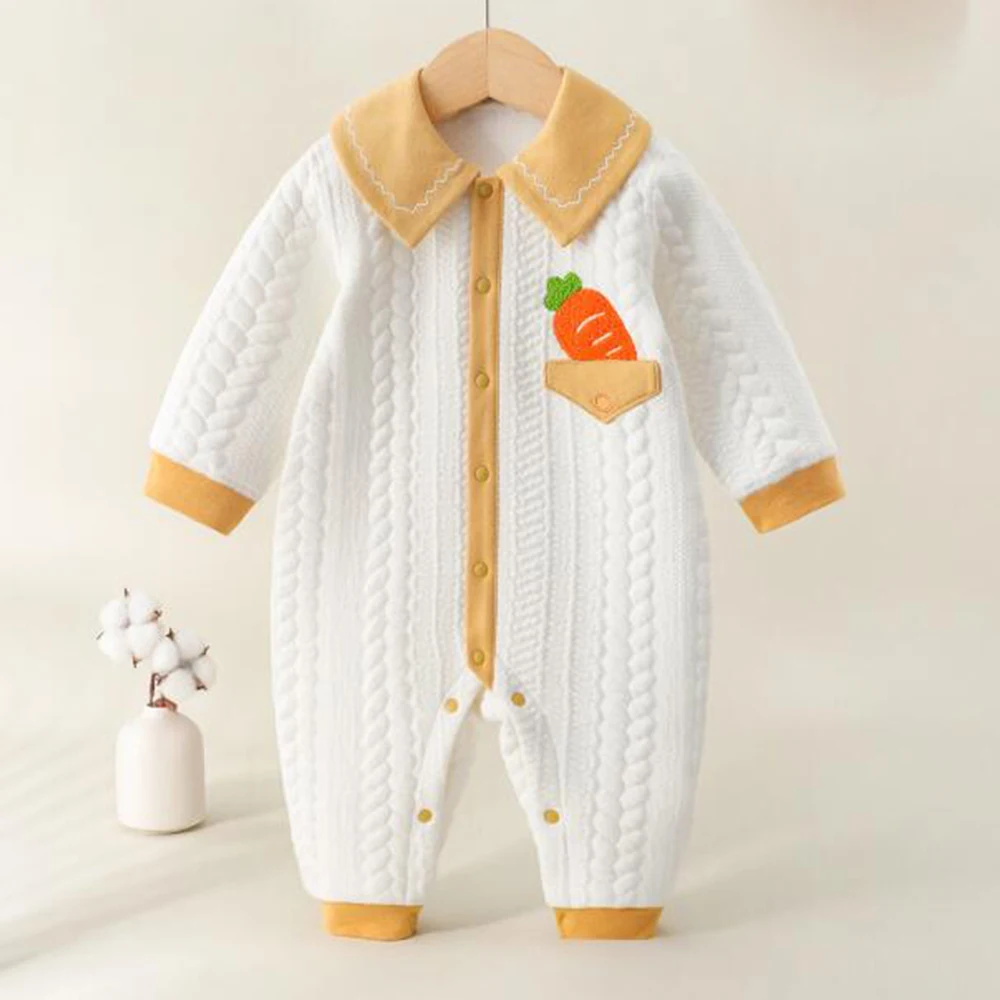 

Baby Boy Clothes Boutique Long Sleeve Baby Girl Romper Quilted Warm Autumn Winter Ruffles Unisex Infant Jumpsuit For Christmas