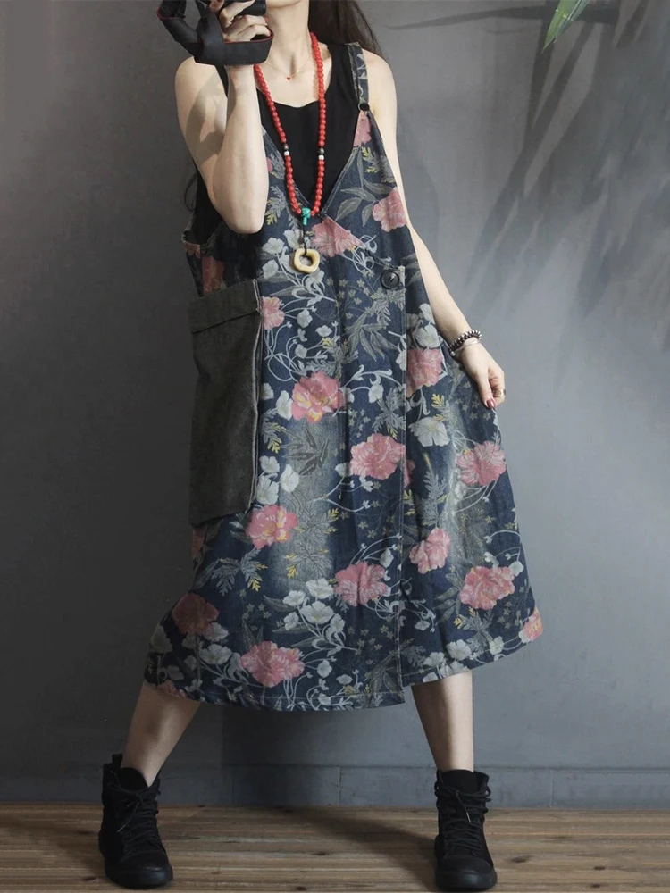 Max LuLu 2024 Summer Streetwear Womens Printed Loose Denim Sleeveless Dress Ladies Fashion Casual Vestidos Vintage Long Clothes