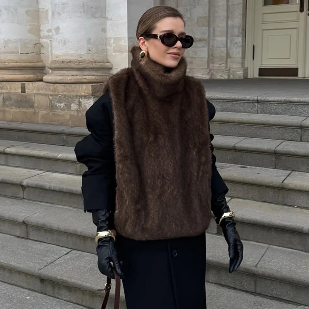 Tuularose women faux fur vest casual sleeveless loose waistcoat chic fashion