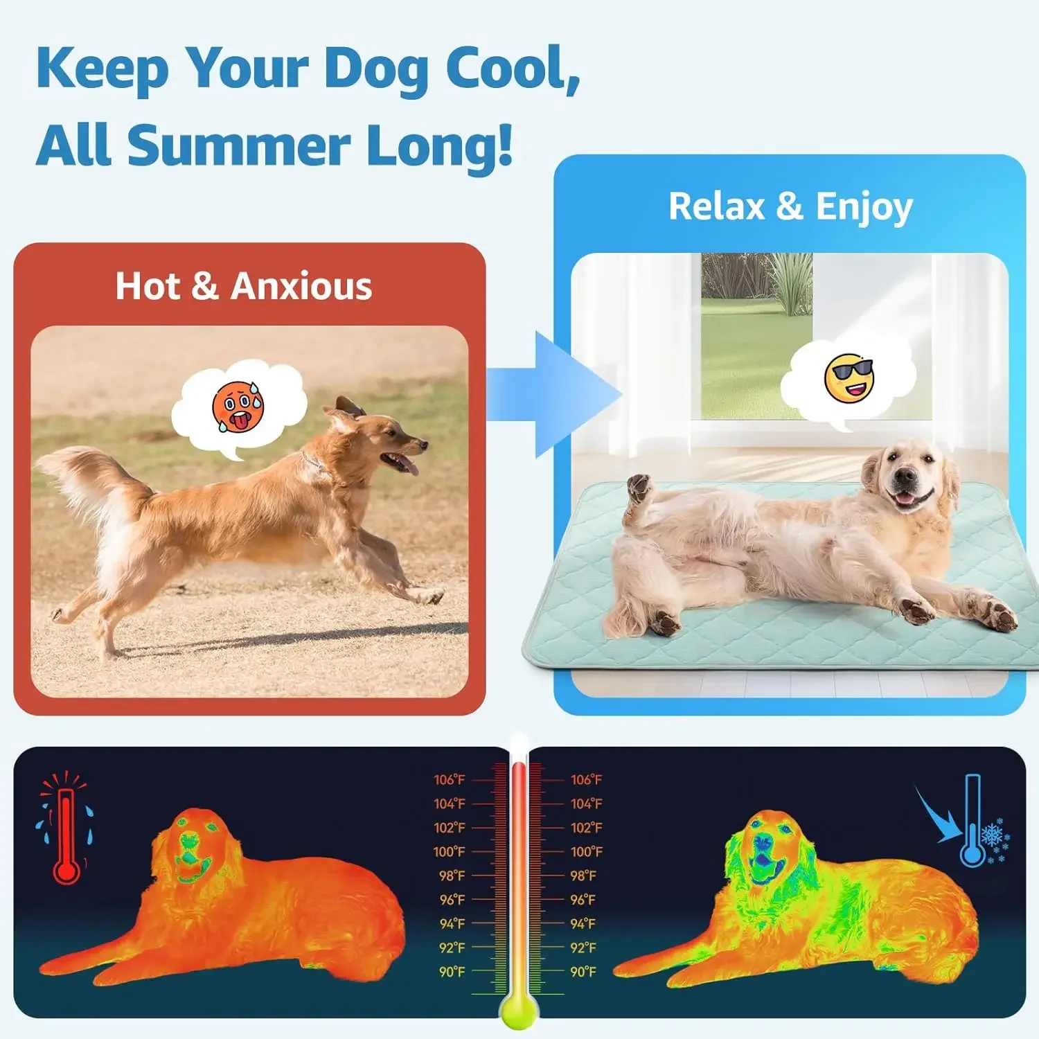 FurStarLarge Dog Cooling Mat 40x28 Inch With Anti-Slip Bottom, Durable Washable Pet Pad For Indoor Outdoor Use