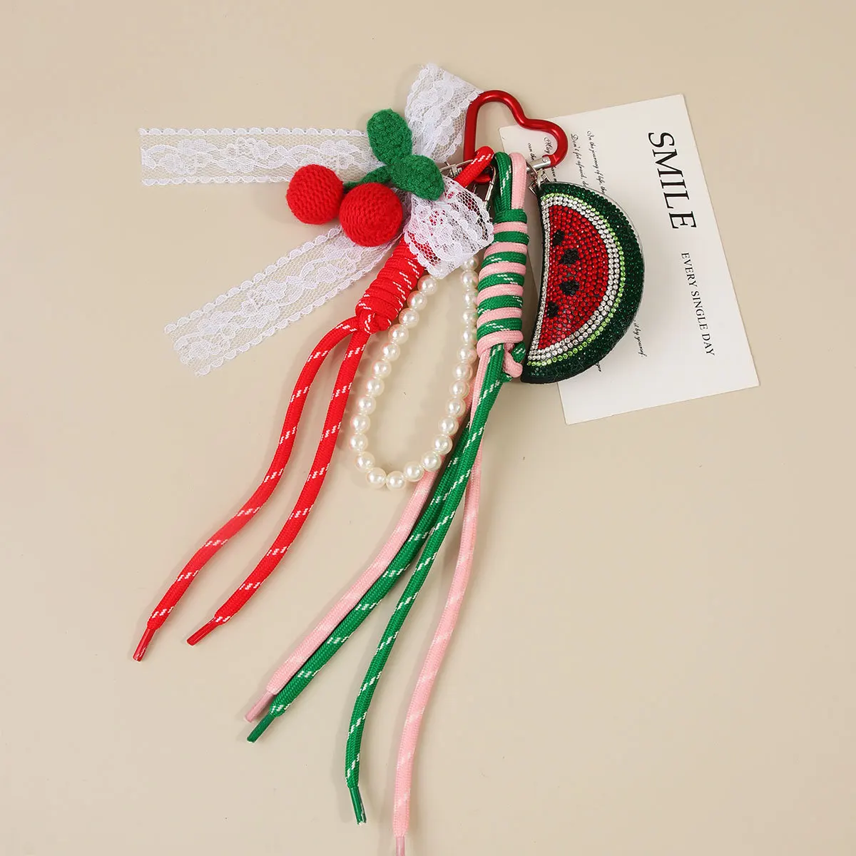 Creative Cherry Crystal Watermelon Cute Keychains Hand Braided Rope Roman Knot Keychain Fashion Bag Charms Pendant for Women