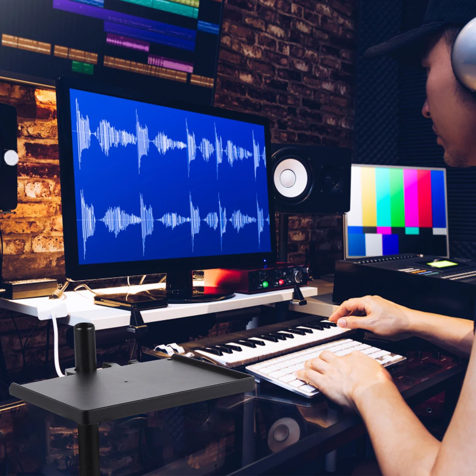 

2Pcs Clamp-on Sound Card Tray ABS Mic Stand Holder for Broadcasting Recording Singing Live Streaming Phone Camera Storage Shelf