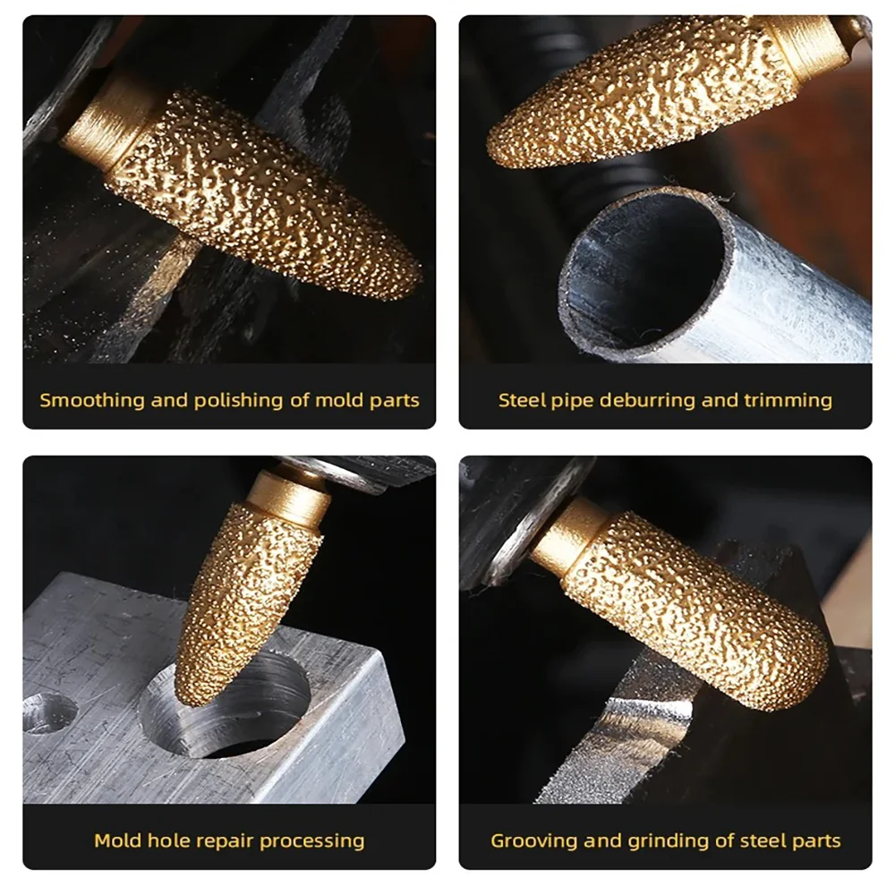 Grinding Head Diamond Handle 6mm Rotating File Iron Steel Burr Polishing Drill Bit Glass Stainless Steel Stone Rotating Tool