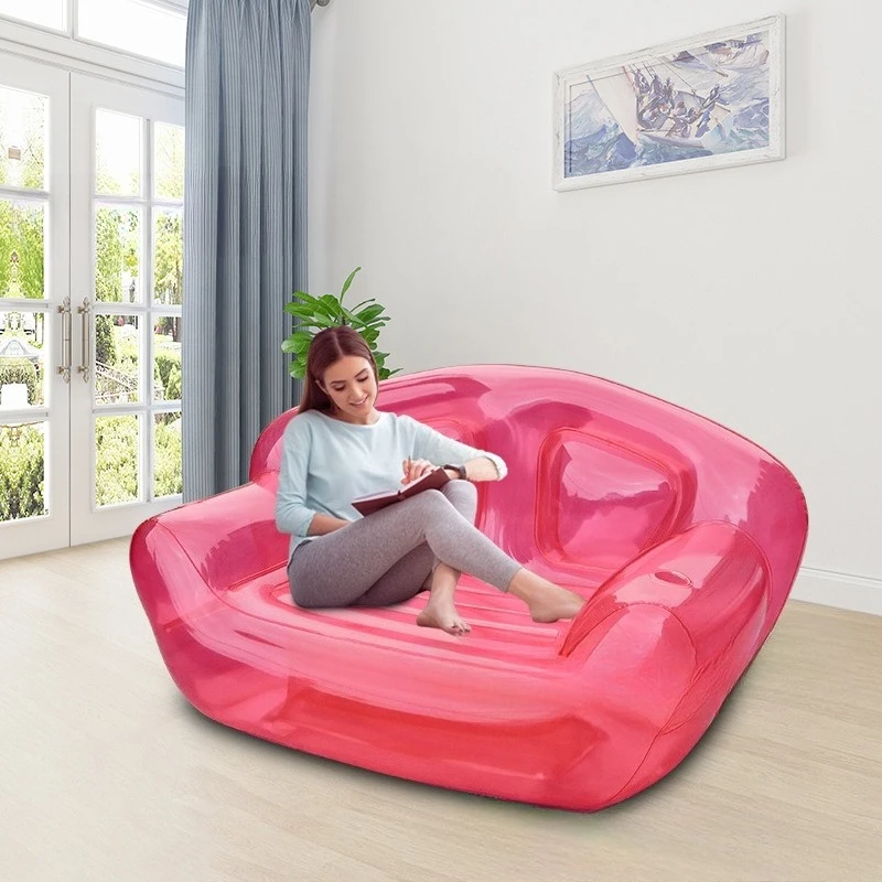 Best Selling Inflatable Double Sofa with Fan Backrest Lazy Leisure Transparent Air Couch