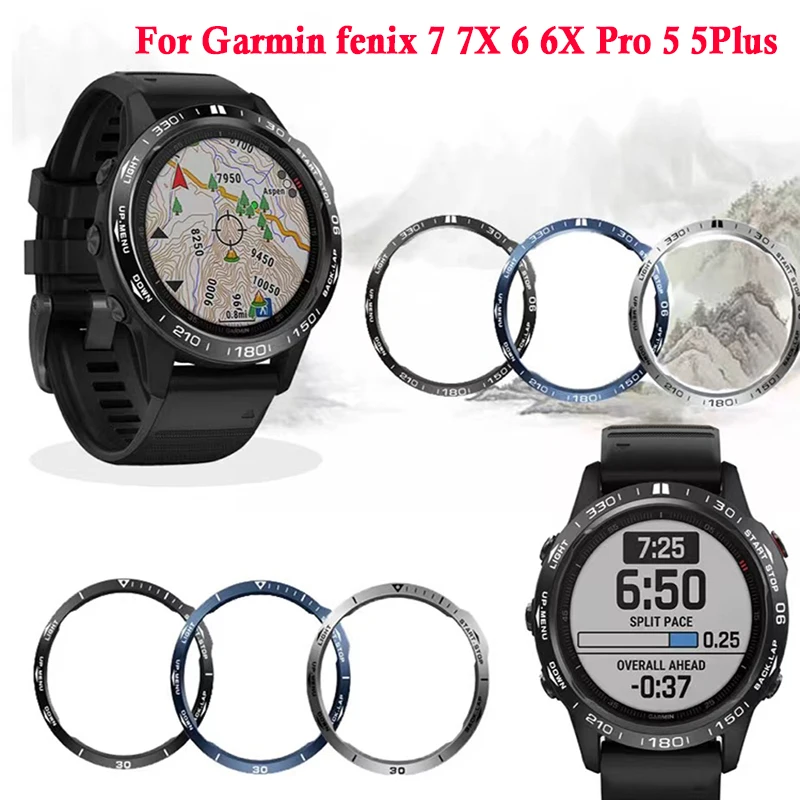 For Garmin Fenix7 7X 6X Pro 5Plus Sapphire Watch Bezel Ring Stainless Steel Engraved Time Unit Adhesive Scratch Resistant Case
