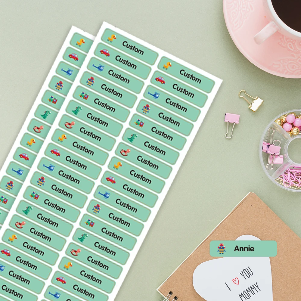 

42/84/126/168pcs. Customizable transparent name stickers, 1.73x0.78in, for school/office. Cute designs, durable.