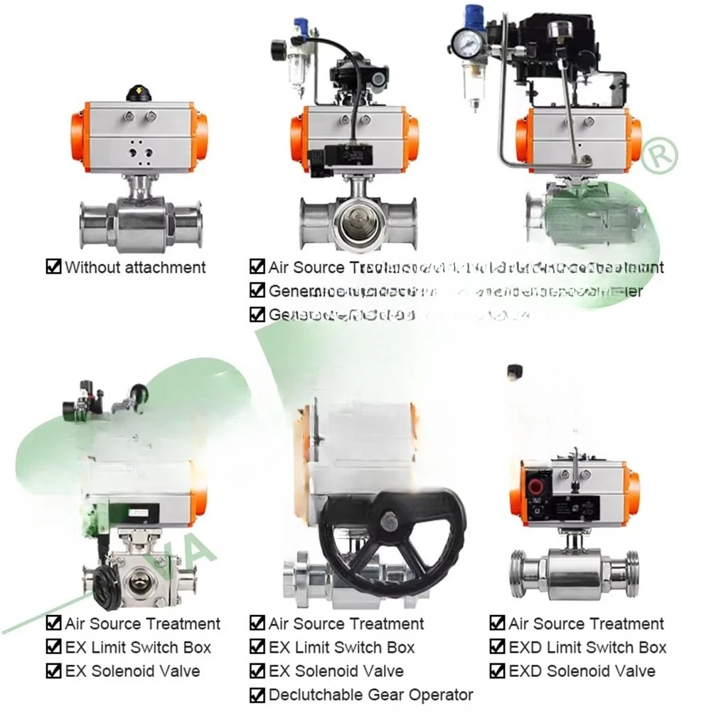 2 inch food grade ferrule SS316L stainless steel sanitary single acting pneumatic ball valve
