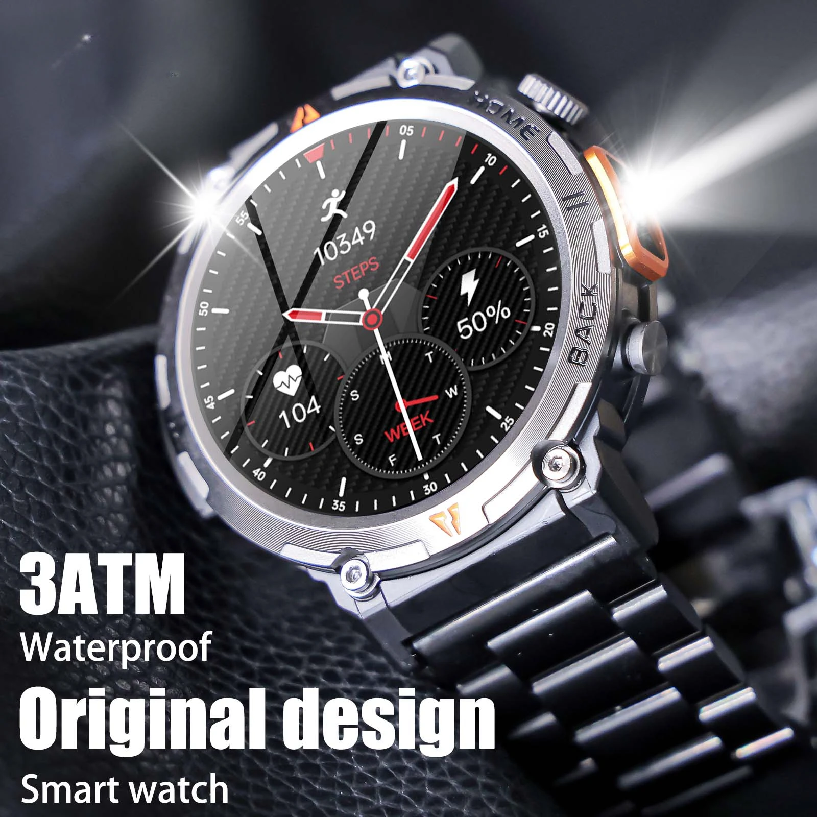 

2024 New Men's Smart Watch KE3 3ATM Waterproof. Sporty Genuine Original Design Bluetooth Call. Health Monitor. with Flashlight.