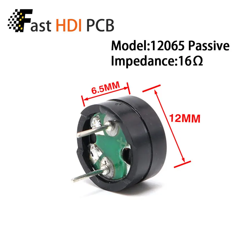 [分割型] HC-12065 パッシブ磁気ブザー 12x6.5mm-16Ω/42Ω交流、連続音出力、超薄型設計、外部ドライバ回路必須