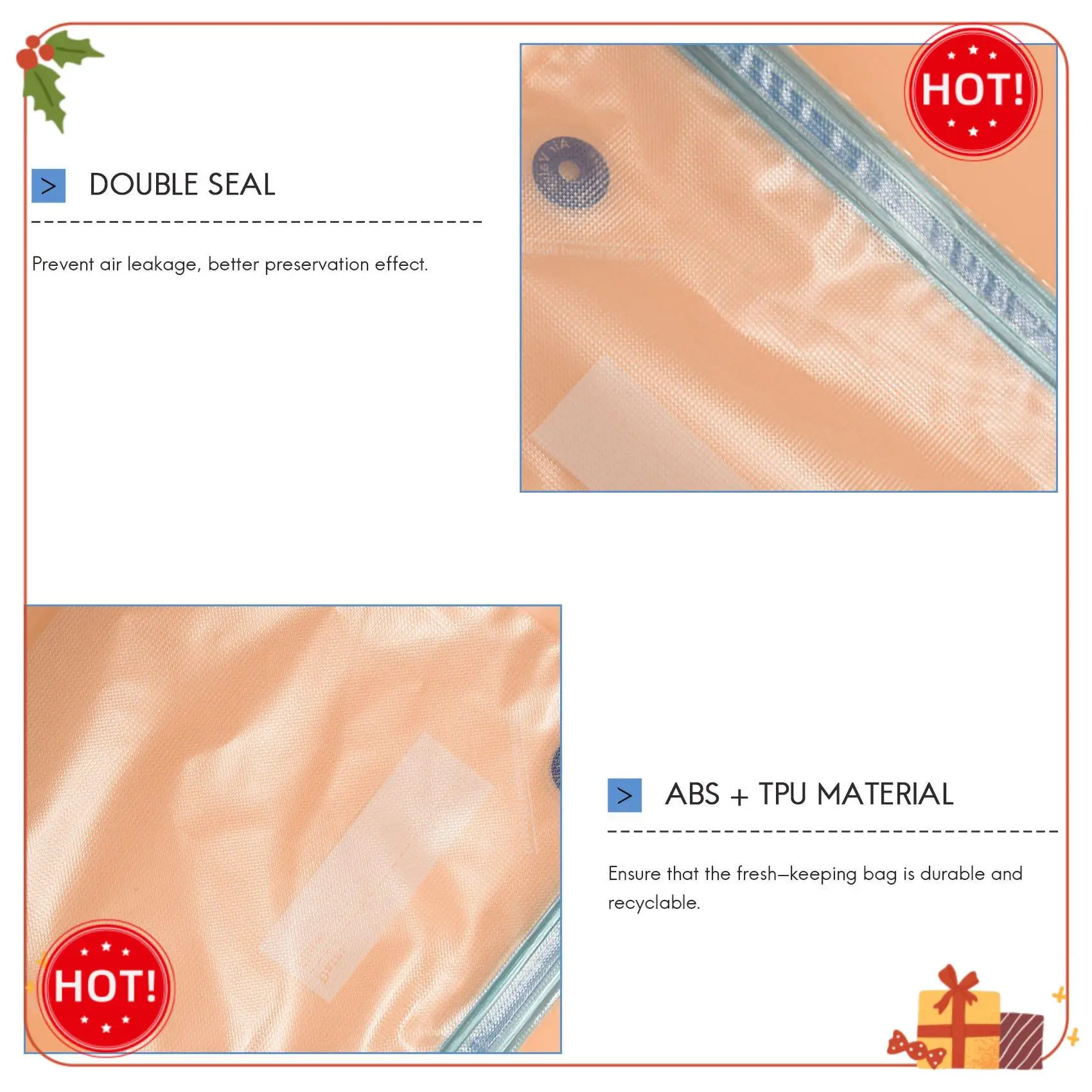 ABLE-Sous Vide Bags 20팩 재사용 가능한 전기 진공 식품 보관 1 핸드 펌프, 3 크기 밀봉 가방, 4 클립 포함 실러 쿠커 저장