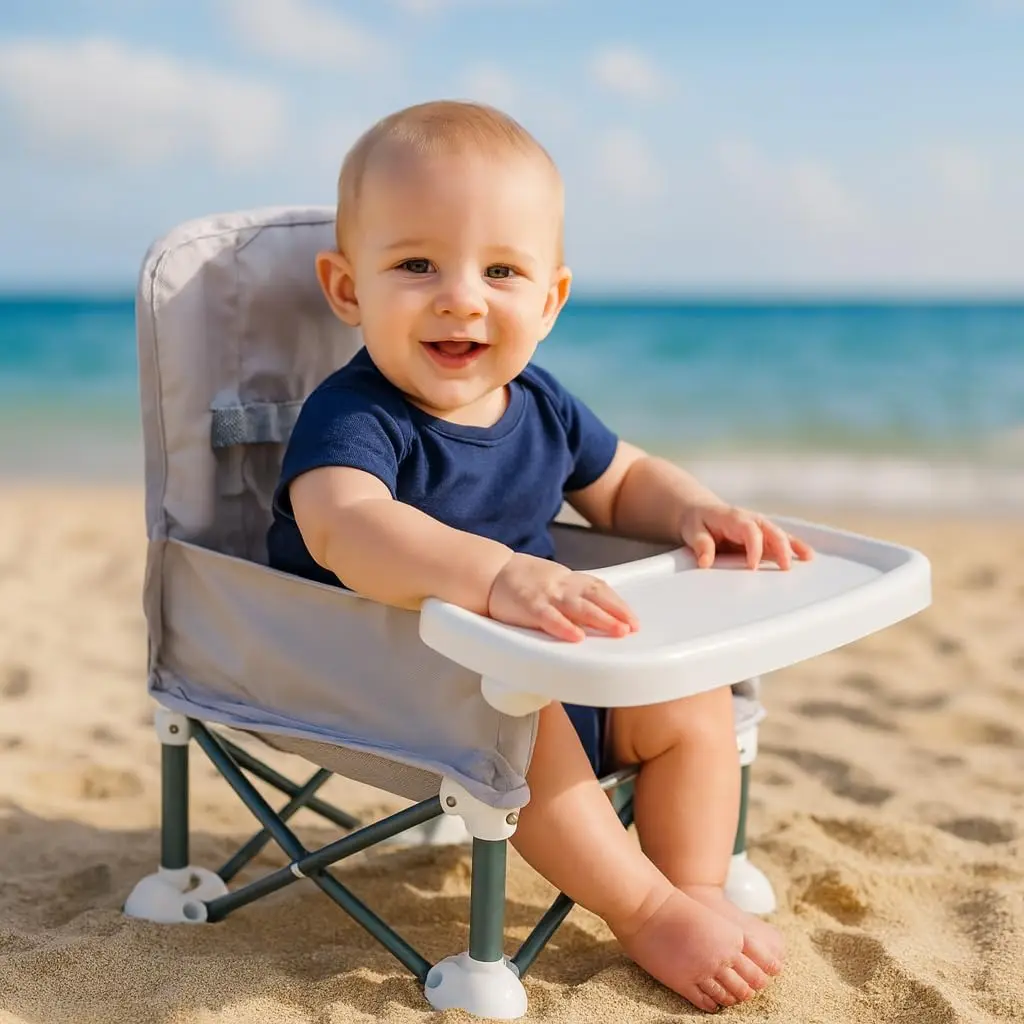 Portable Baby Chair with Removable Tray – Folding Booster Seat for Toddlers 6 Months to 3 Years, Lightweight Travel Highchair