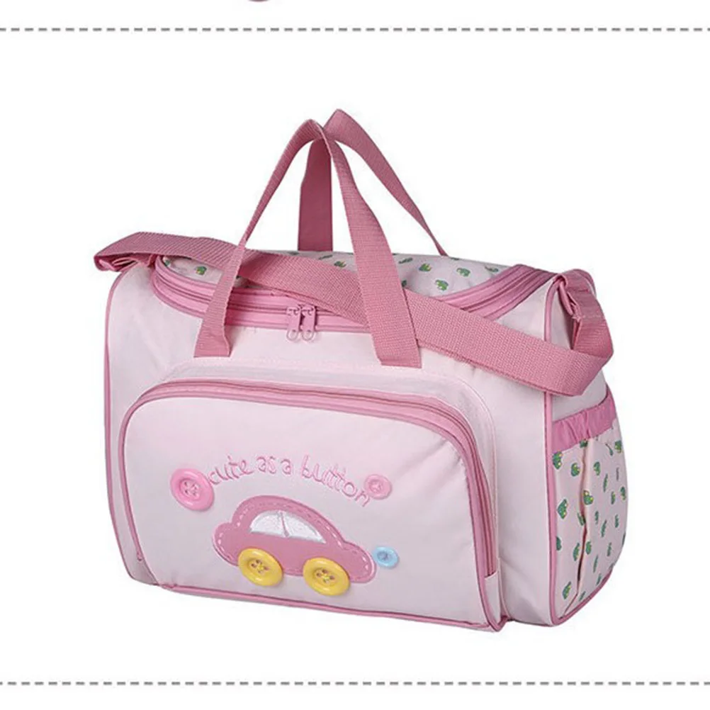 

4-in-1 Car Pattern Large Capacity Baby Diaper Nappy Bag Set Big Small Feeding Bottle Changing Travel Nursing Tote