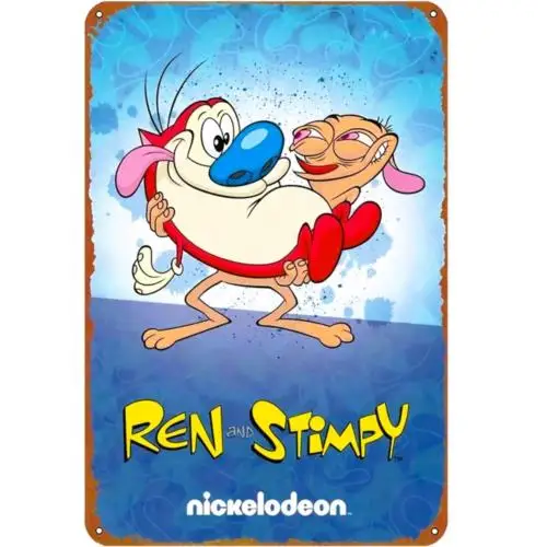 Ren Stimpy Vintage Metallschild, Retro Cartoon-Schild Wanddekoration – Aluminium