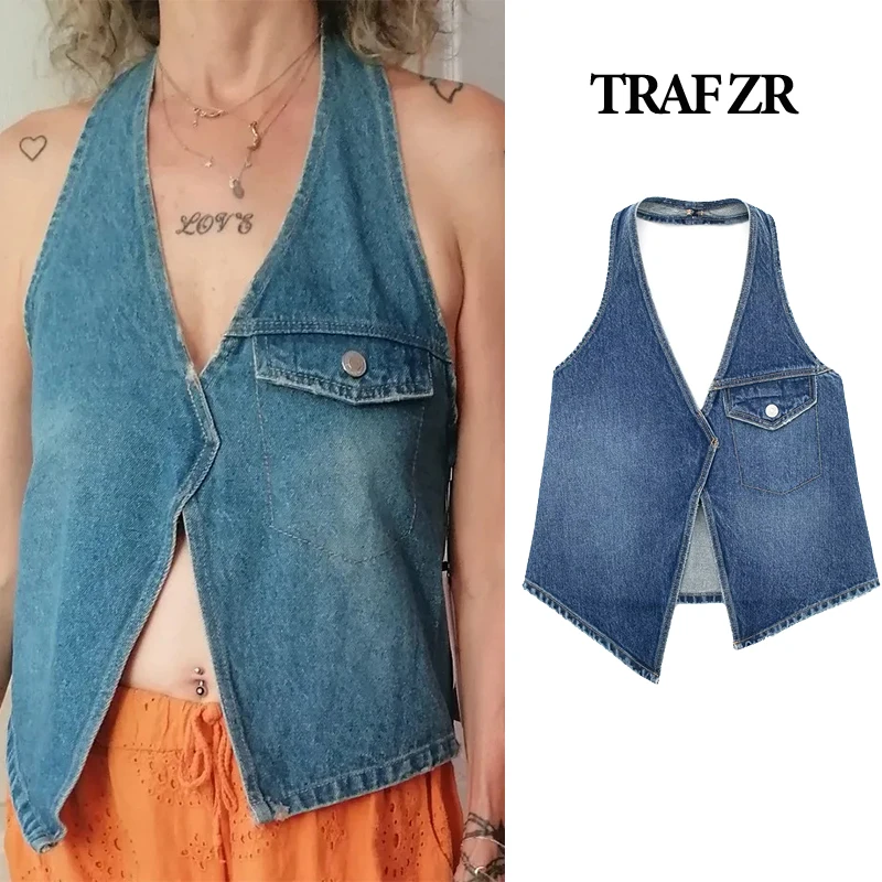 Sivatu Traf Vitage High Street Top Women Crop Top Y2k Harajuku Women\'s Cropped Gothic Sexy Denim Top Vest for Women Corset