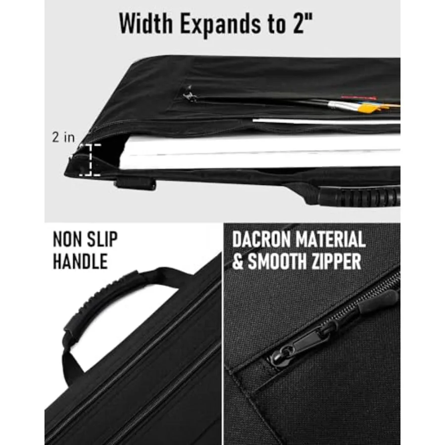 Bolsa de portafolio de arte ligera, funda de lona negra de 18x24 pulgadas con correa de hombro desmontable y esquinas de cuero para proteger