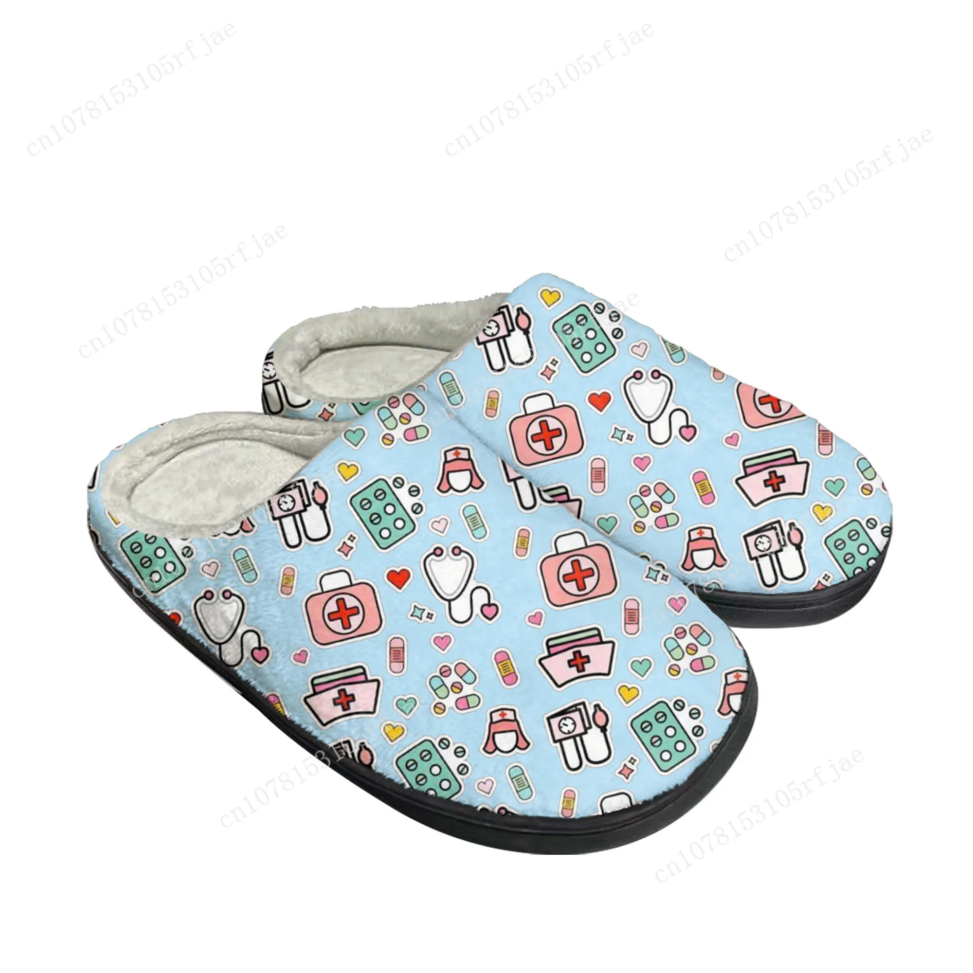 Hospital Medical Nurse Print  Home Cotton Slippers Mens Womens Teenager Plush Bedroom Casual Keep Warm Shoes Tailor Made Slipper