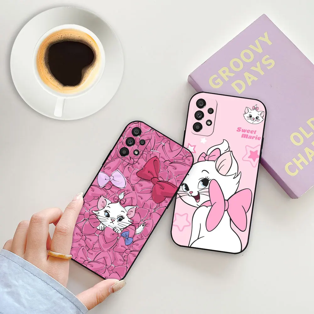 Disney Marie Cat Cute Cat Custodia per Samsung Galaxy A55 A54 A53 A52 A52S A51 A73 A72 A71A42 A35 A34 A33 A32 A31 A24 5G Copertura Nera