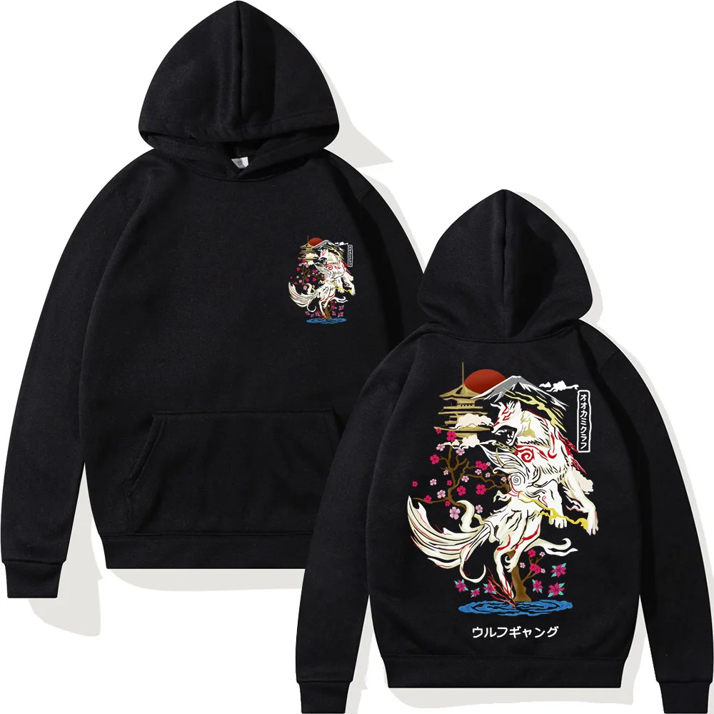 Japanese Anime Hoodie Funny Cartoon Wolf Print  Sweatshirt Harajuku Manga Unisex Oversized Hip Hop Hoody Streetwear Clothing