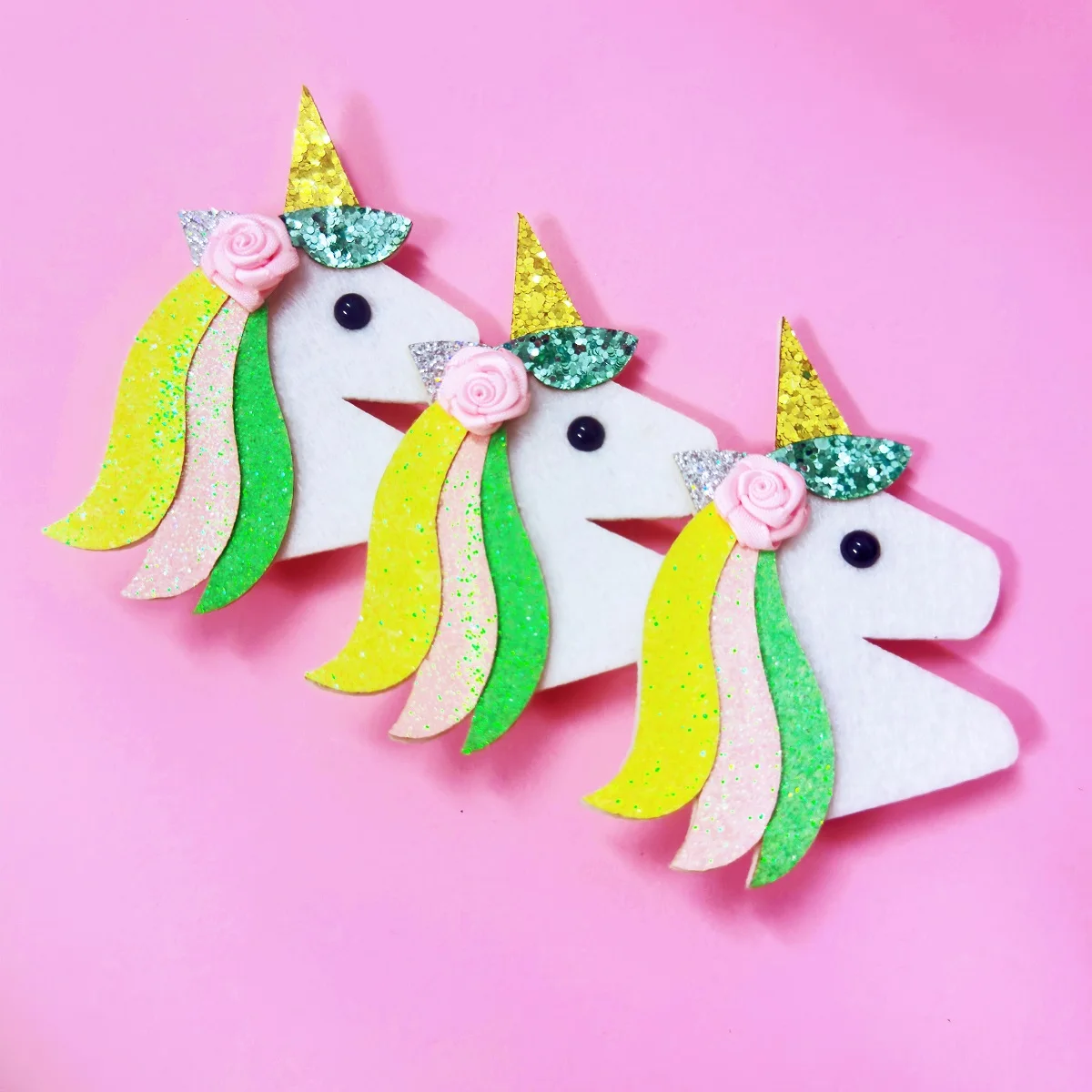 10pcs Glitter Unicorn Hairpins Floral Felt Cartoon Horse Hair Clips Fashion Headwear Boutique Hair Accessories for Girls