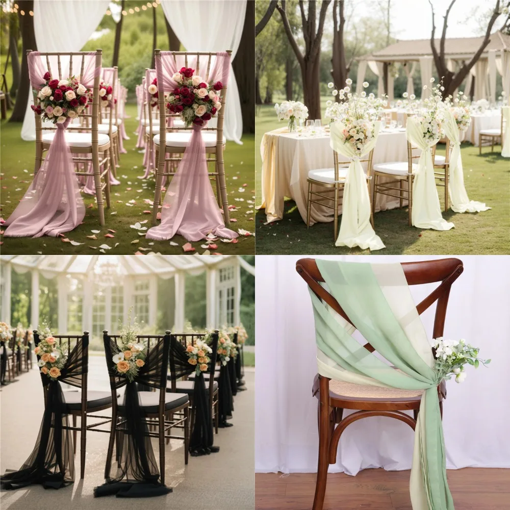 

Elegant 12PCS Long Chiffon Chair Sashes for Wedding Decorations - 16x275cm - Perfect Addition to Party, Banquet, Baby Shower or