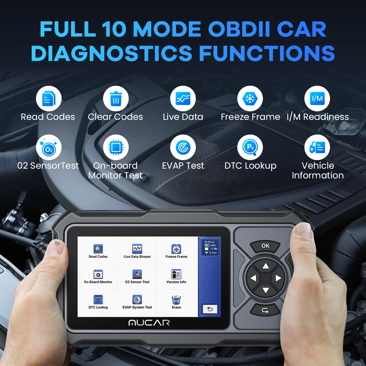 MUCAR CDE900 LITE OBD2 Full system diagnostic tool auto scanner tool 5 reset Engine ABS SRS TCM code reader lifetime free update