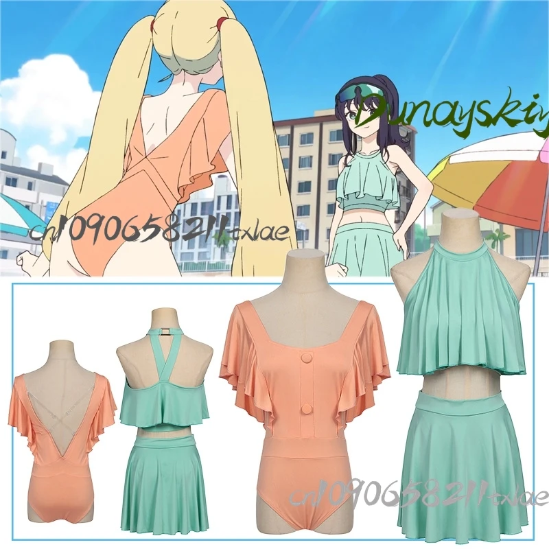 

Cosmic Princess Kaguya! Sakayori Iroha Cosplay Costumes Sexy Kawaii Green Orange Elastic Swimsuit Jumpsuit Top Dress Carnival