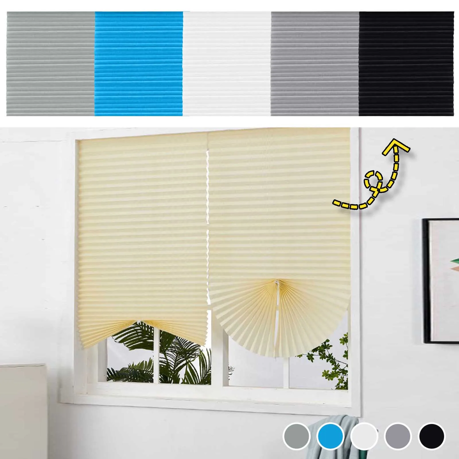 Pleated Blind Bedroom Self-Adhesive Blinds Light-Blocking Window Shades Sun-Shading Curtain Indoor Window Covers