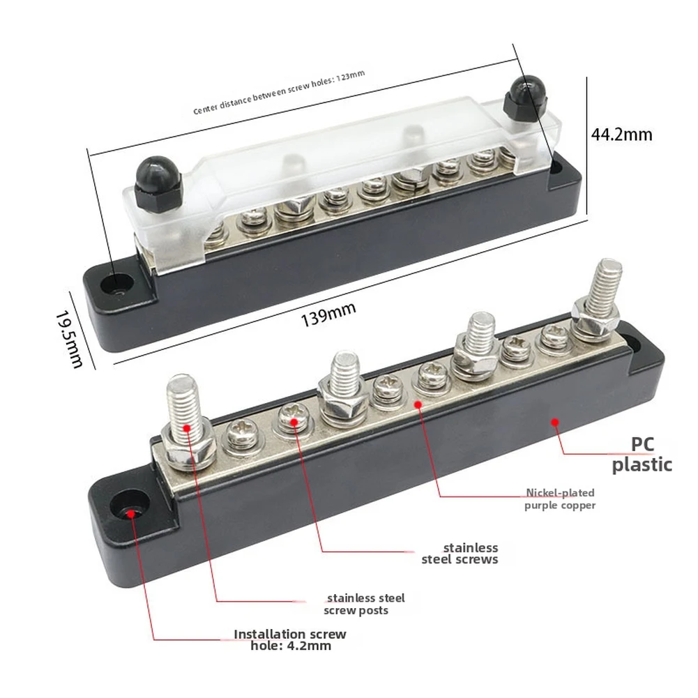 For 12V-48V Systems Terminal Block Bus Bar 2pcs Dual 150A Busbar Power Distributor Electrical Power Distribution Block Bus Bar