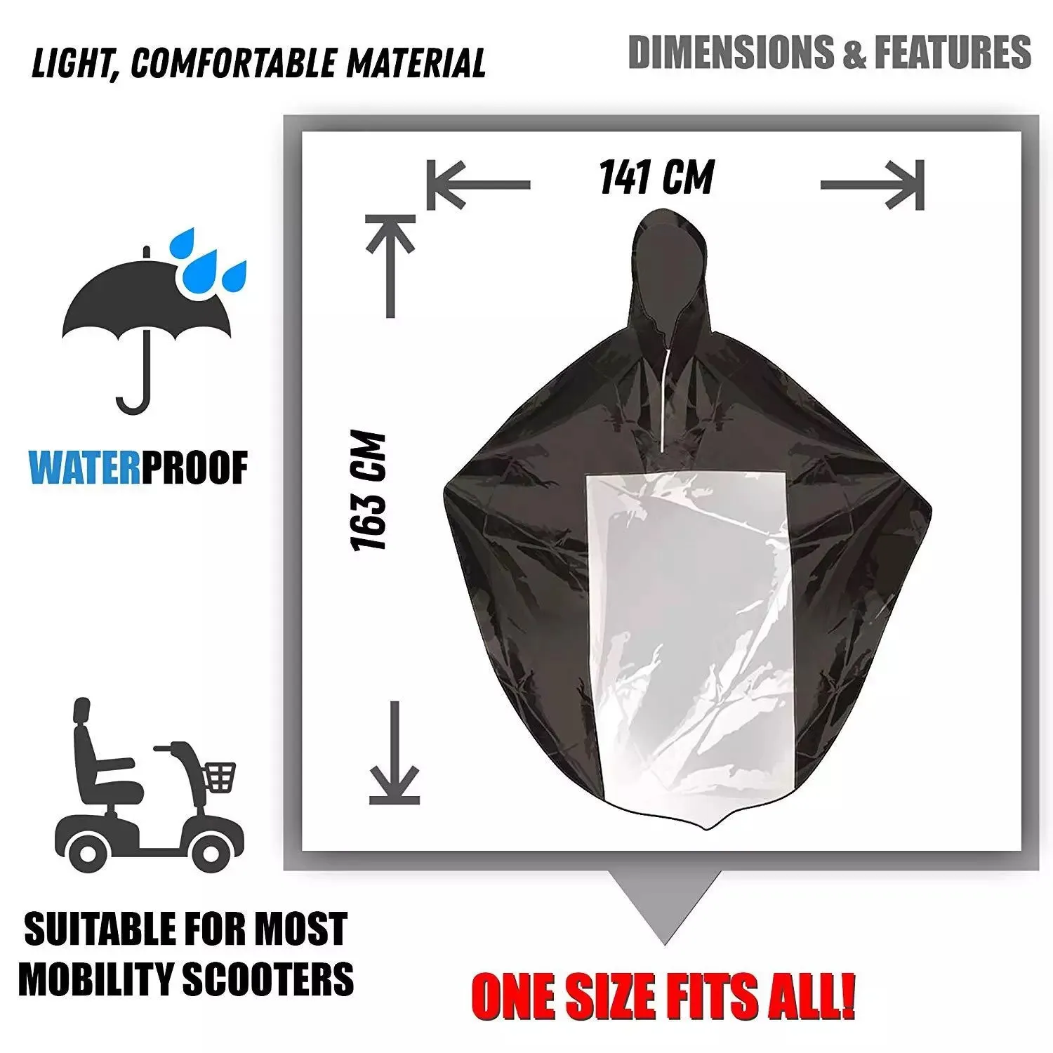 Elderly Mobility Scooter Waterproof Rain Poncho Hooded Large Raincoat for Wheelchair Rain Cover Electric Bike Cycling Rainwear