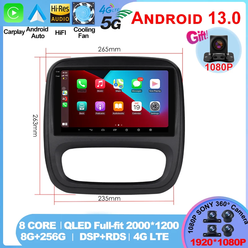 

for Renault Trafic 3 2014-2021 Android 13 Car Radio Video Multimedia Player for Opel Vivaro B 2014-2018 Auto Navigation GPS