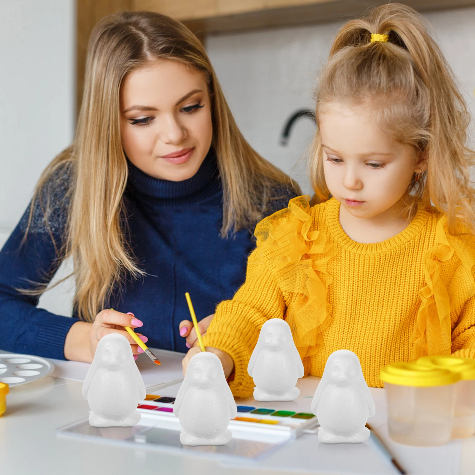 Kit de Artesanato com 10 Peças de Embriões de Animais de Espuma em Branco, Formato de Pinguim, para Pintura, Decoração, Desenvolvimento da Criatividade Infantil e Atividades em Sala de Aula
