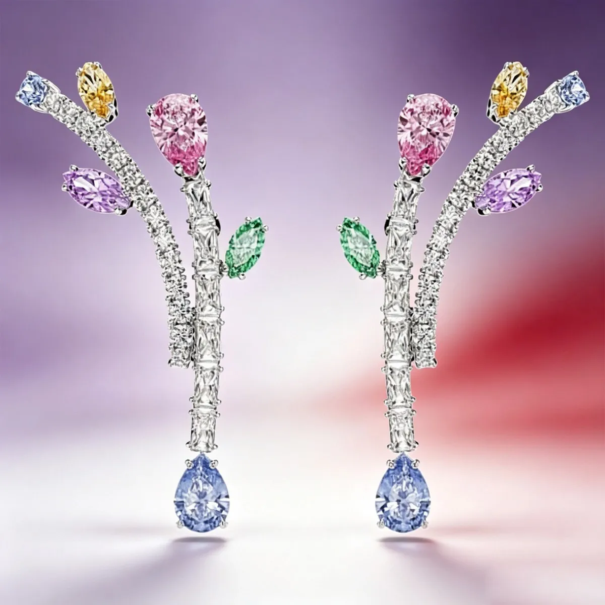 Multicolor CZ Flower Dragonfly Jewellery Set for Women