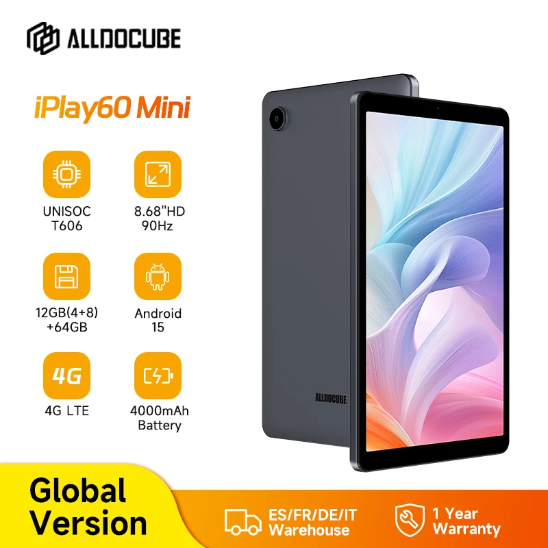 تابلت ALLDOCUBE iPlay60 صغير بشاشة 8.68 بوصة 90 هرتز Unisoc T606 12 جيجابايت (4 جيجابايت + 8 جيجابايت افتراضي) ذاكرة الوصول العشوائي 64 جيجابايت 4GLTE 4000 مللي أمبير في الساعة أندرويد 15 #1