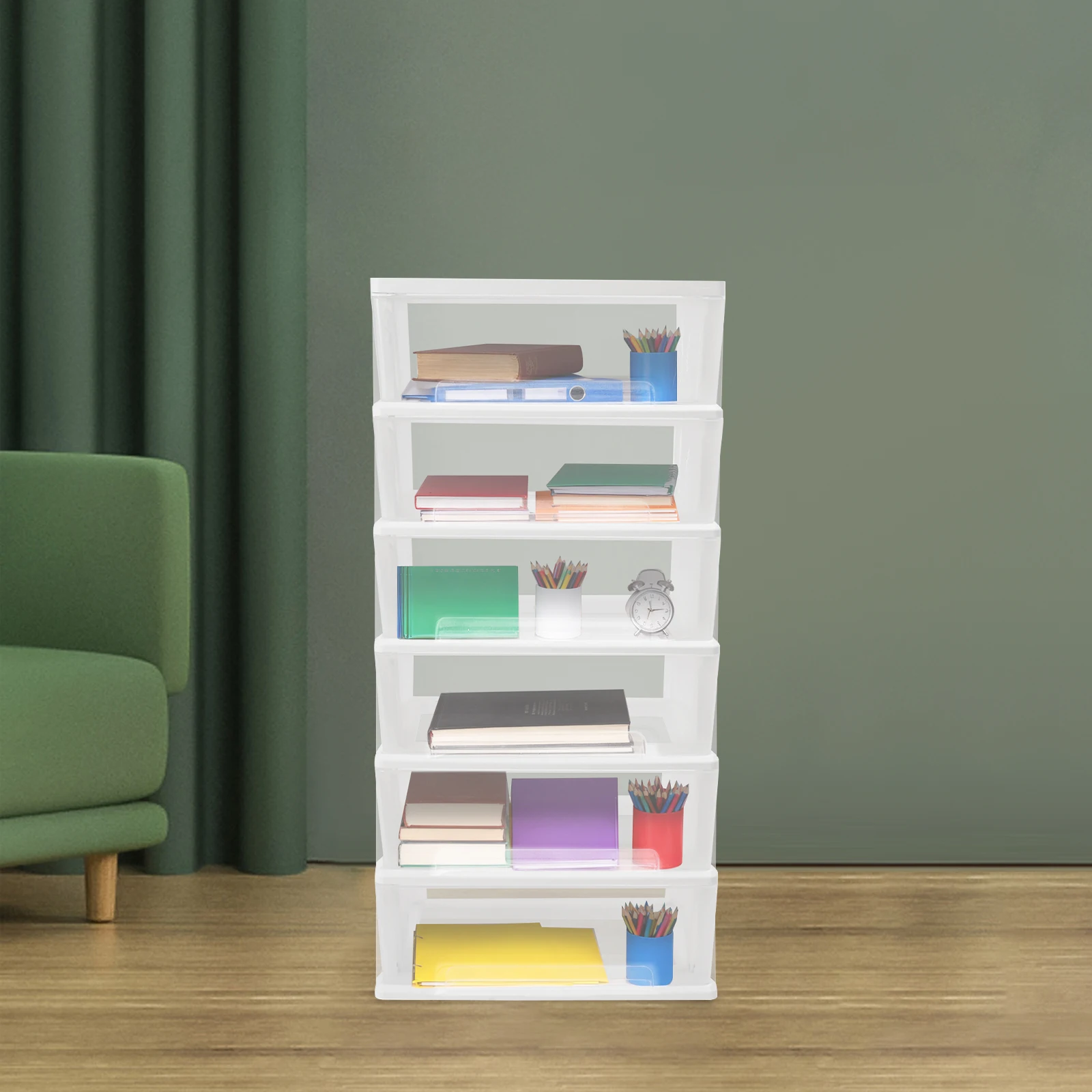 

6 Tiers Clear Drawer Storage Organizer, Plastic Foldable File Storage Cabinet for Office, Dorm, Living Room 19.7*13*43in