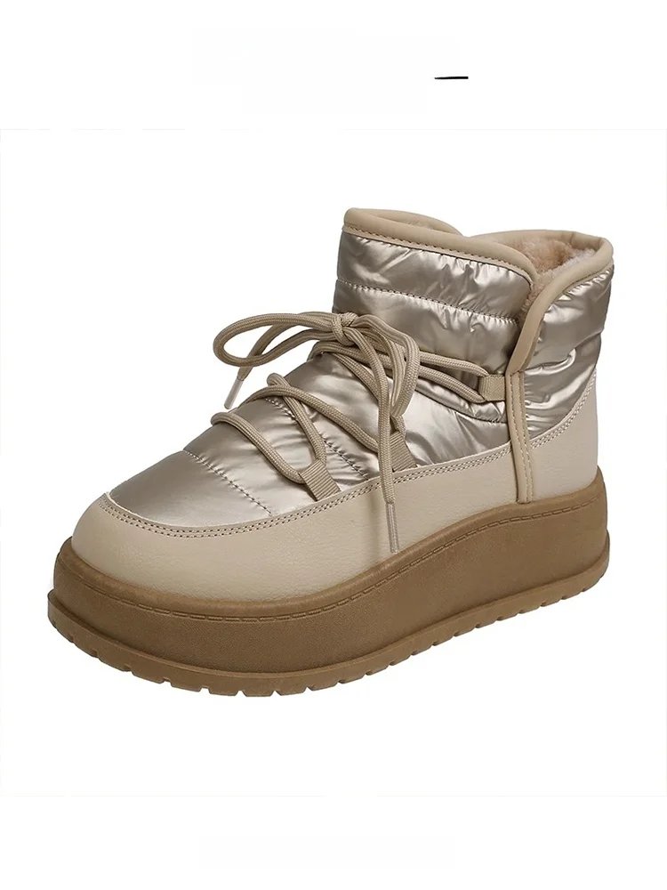 Women's Winter Thick Bottom Snow Boots Fleece Lined Fur Integrated Sanpo Anti Slip Waterproof Short Boot Casual Style