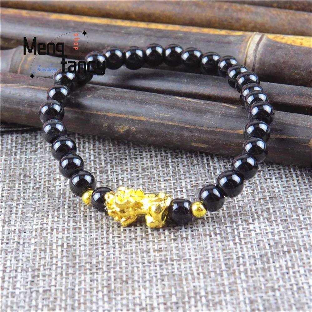 Natural Black Obsidian Sand Gold Fortune Pixiu Bracelet Exquisite Couple Fashion Jewelry Best Selling Handicraft Holiday Gift